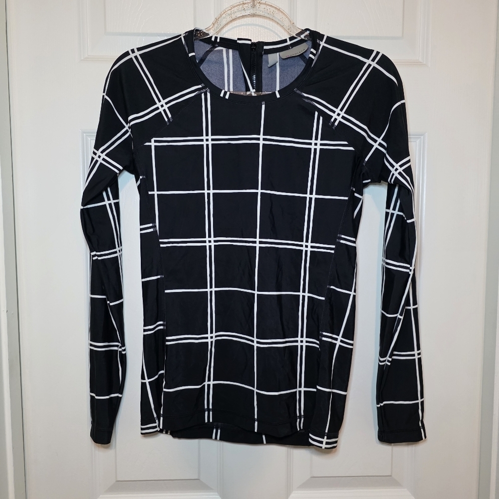 Athleta Black and White Grid Long Sleeve Swim Top